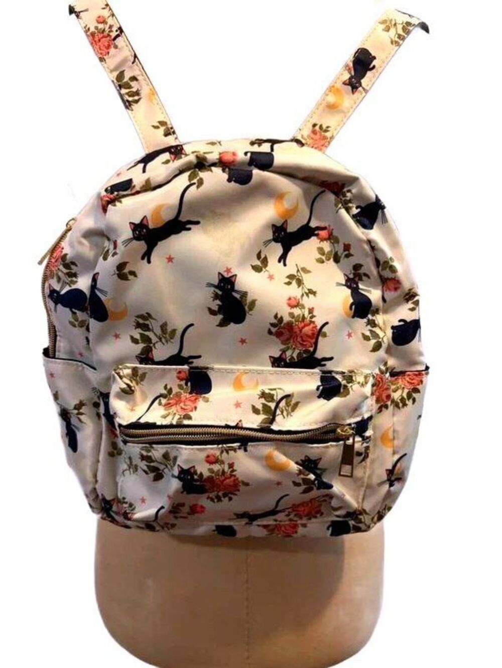 Sailor Moon Luna Floral Mini Backpack Hot Topic Black Cat Cream Gold Hardware
